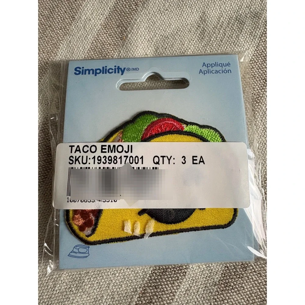 SET OF 3 Simplicity Taco Emoji Iron-On Appliqué Patch NEW‎ Food Smiling Face